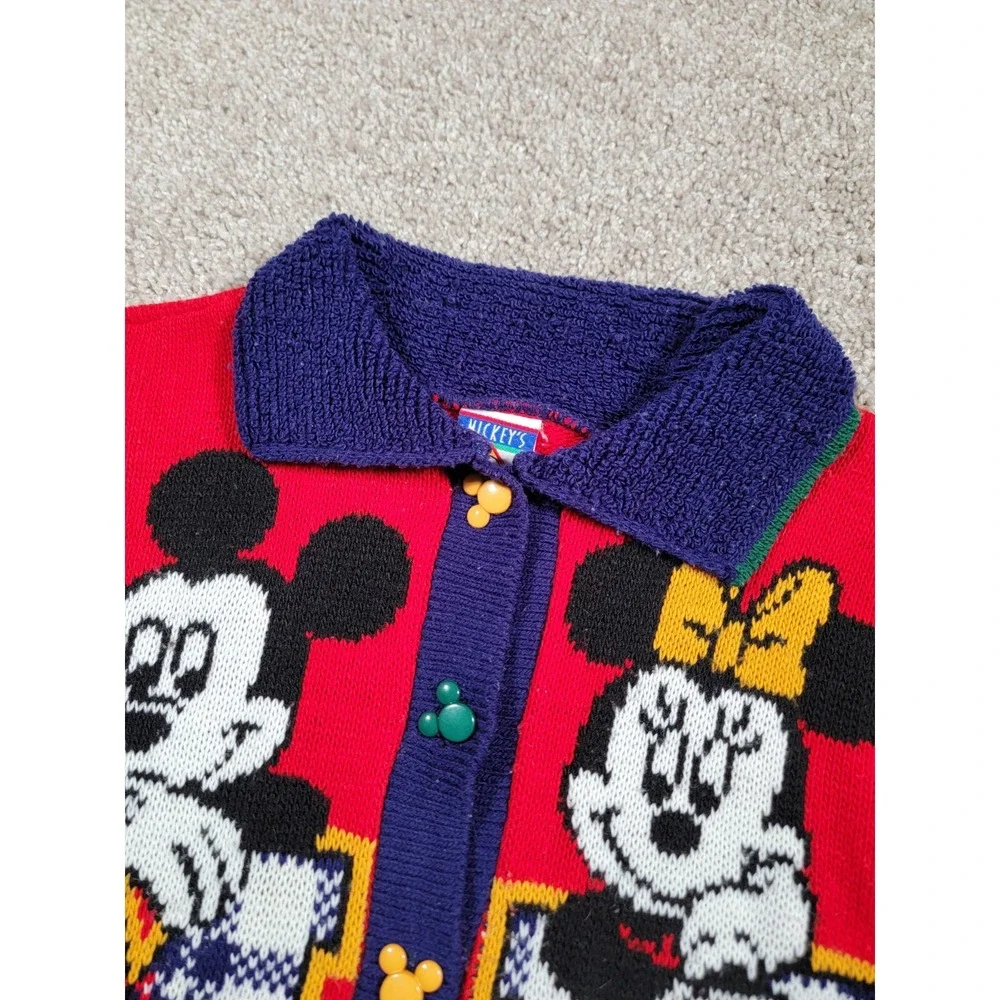 Vintage 90s Disney Mickey Mouse Sweater Cardigan Small Minnie Buttons Girls Kids